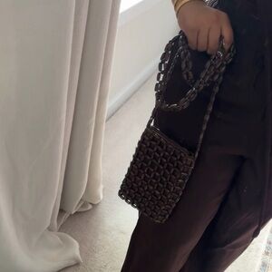 Free People Brown Beaded Crossbody Bag